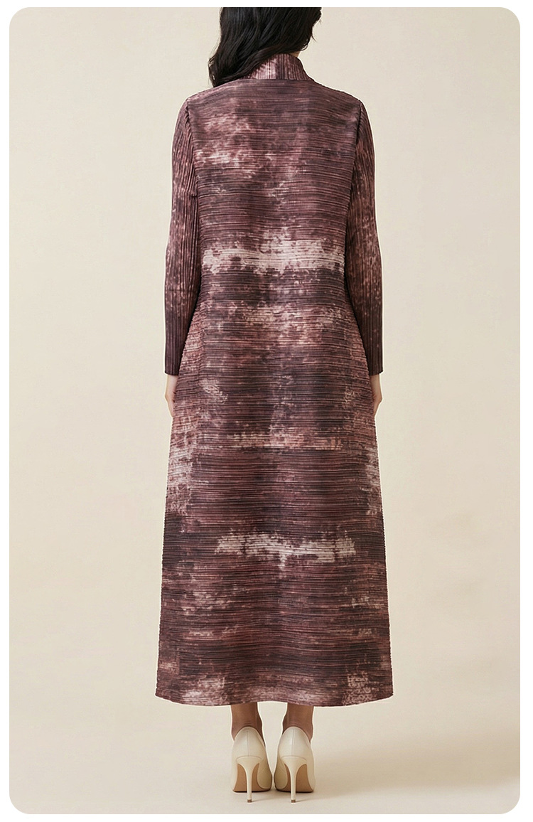 Miyake Cross-Border Foreign Trade Middle Eastern Best-Selling Autumn Muslim Robe Cape Printed Women's Arabic Tie-Waist_ecoleips.com