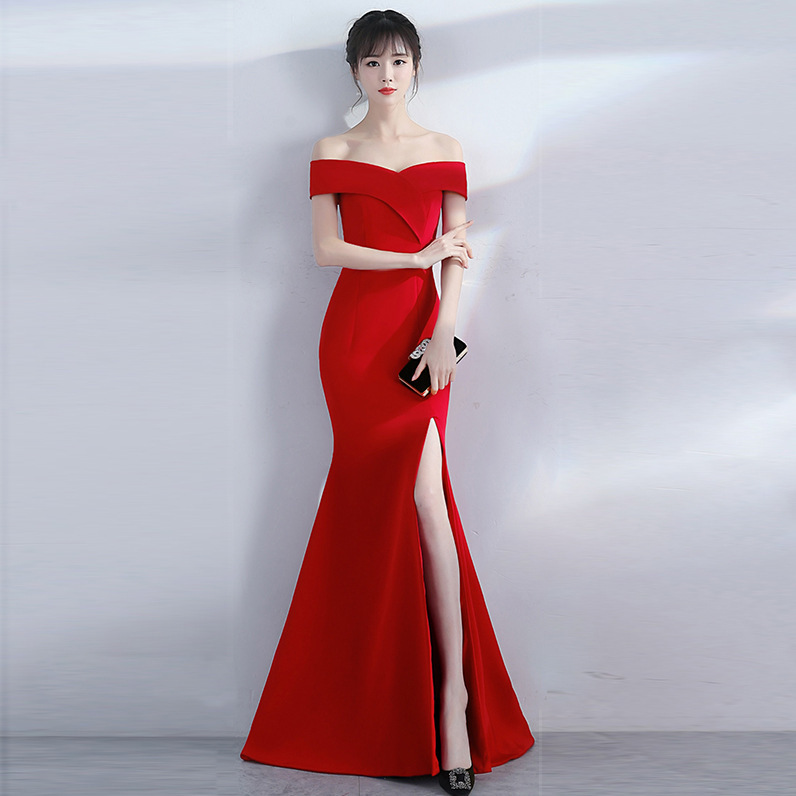 Evening Dress for Women 2026 New Style Fishtail Long Wedding Banquet Slit Dress Sexy Elegant One-Shoulder Dress