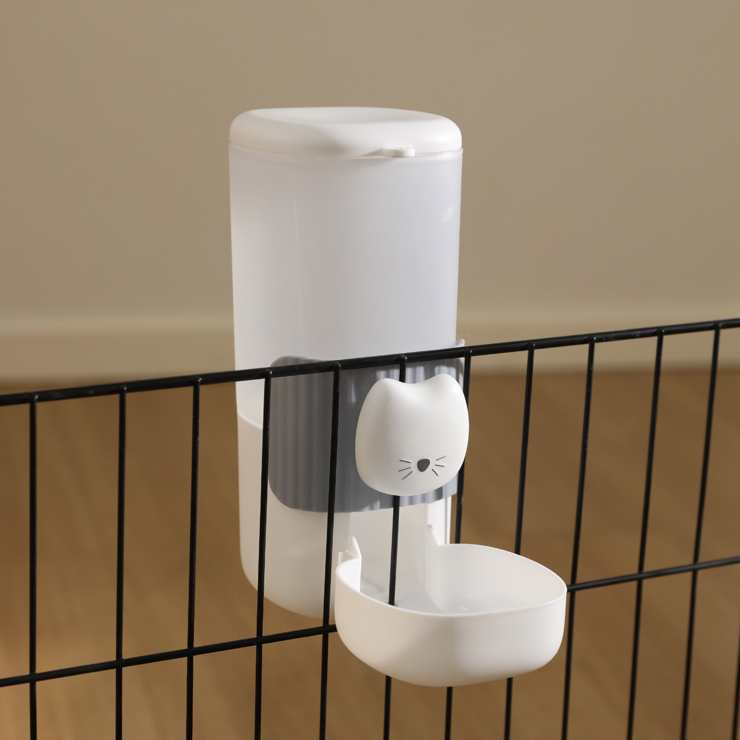Lavabo para perros colgante fijo, jaula para perros, cara de gato colgante, alimentador de agua automático, cuenco para perros, anti-volteo