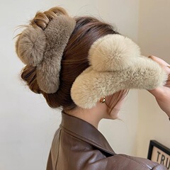 韓国の新しい本物のウサギの毛のピンの女性のレトロな超大きいサイズのカチューシャのサメのクリップの高級感の後頭部の毛のクリップ