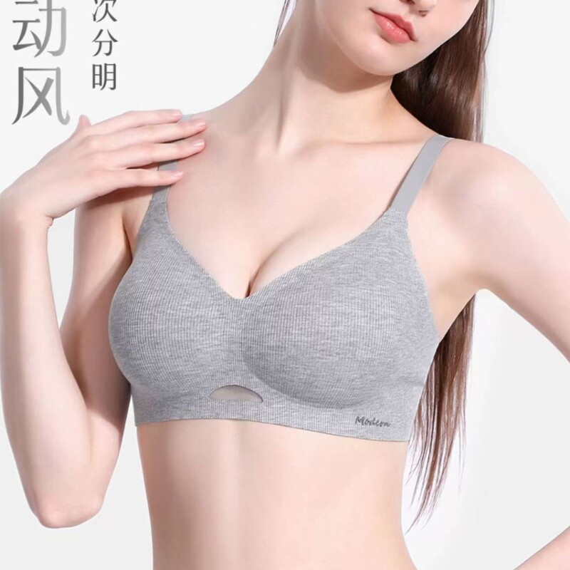New Style Texture Gathering Bra Women's Deep V-neck Semi-fixed Cup Breathable Mesh Design Adjustable Collar Breasts Underwear