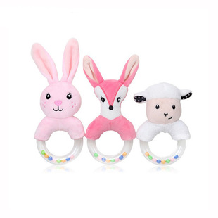 Babsky Baby Cute Cartoon Rabbit Fox Sheep Hand Ring Round Hand Rattle Newborn Hand Catch Toy