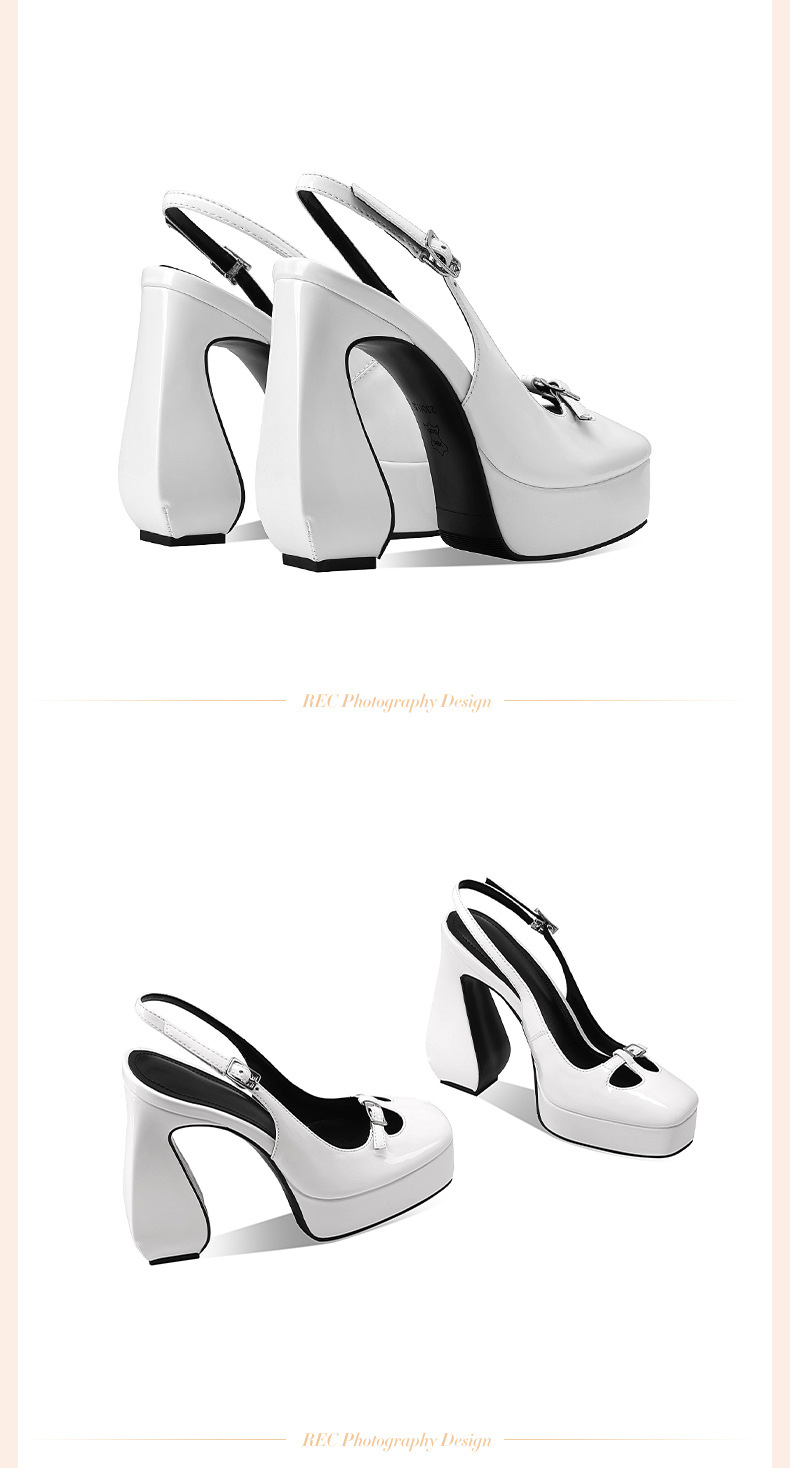 Sandal cao gót nữ mũi vuông đế platform da bò sơn — đen chi tiết 12