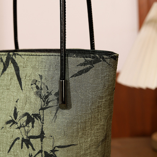 Antique printed handbag, antique cheongsam banquet handbag, ethnic style emerald bamboo leaf handbag