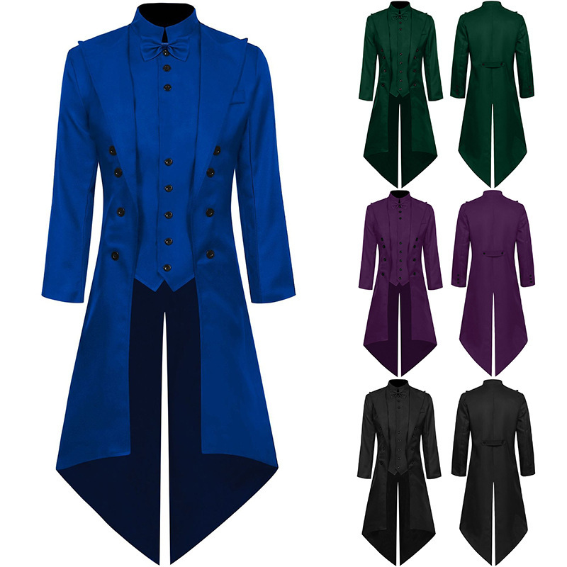 Man Tianyu Halloween European and American Men's Clothing Medieval Bow Tie Clothing Men's Mid-Length Punk Retro Tuxedo