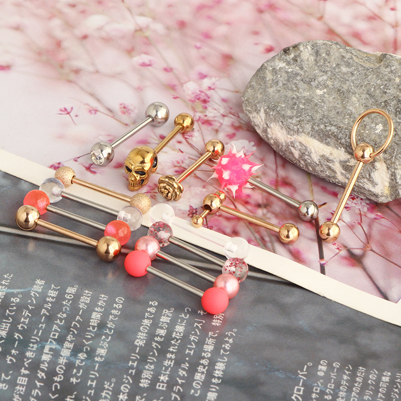 14 Piece Stainless Steel Tongue Stud Set - 4 Color Options Mixed Star Shape Straight Rod Tongue Ring Piercing Jewelry for Quick Sale detail image 8