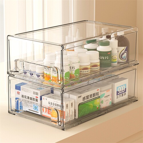 Medicine box drawer type household light luxury transparent acrylic multi-layer stackable dustproof large-capacity desktop storage box
