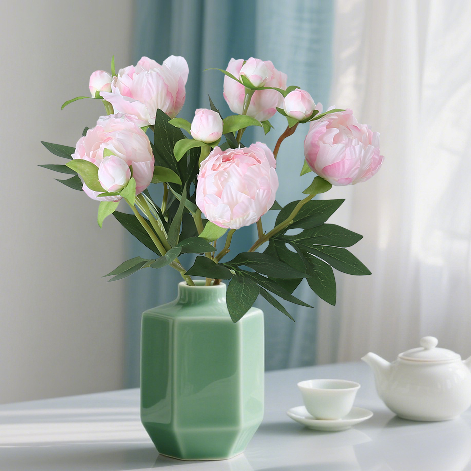 Mini 2 cabezas de estilo europeo simulación de peonía boda casa decoración suave arreglo floral colocación de flores de seda arte floral simulación peonía