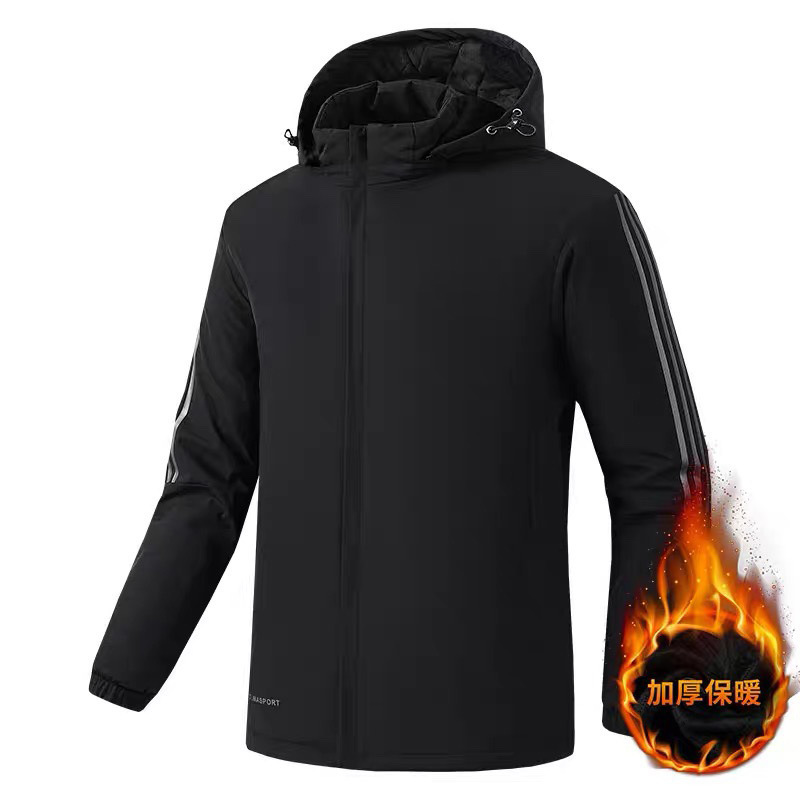 Abrigo de algodón con forro polar de tres barras para hombre talla grande impermeable abrigo de algodón cálido fábrica al por mayor LOGOTIPO imprimible