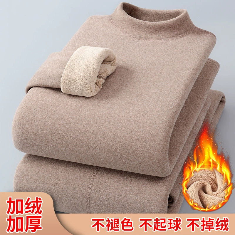 Зимний женский комплект термобелья среднего воротника плюс бархат утолщение среднего и пожилого полувысокого воротника кашемир