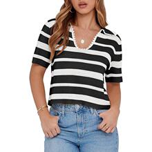 B 51993 Striped V-Neck Polo Knit T-Shirt ������֯T�� �羳ר