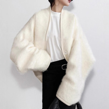 现货女装迪丽热巴欧阳娜娜同款秋冬新款落肩宽松蝙蝠袖羊毛外套女