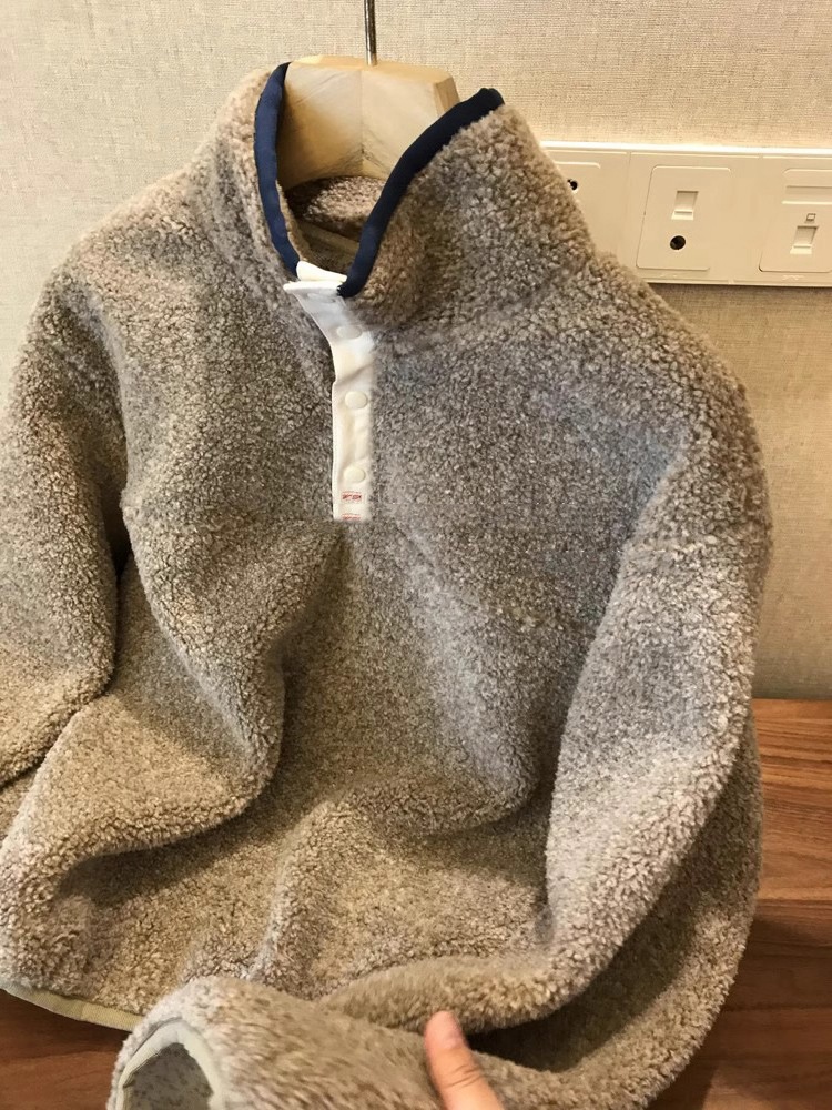 Damen Lammwoll Pullover Mit Knopfleiste Und Stehkragen_voghion.com