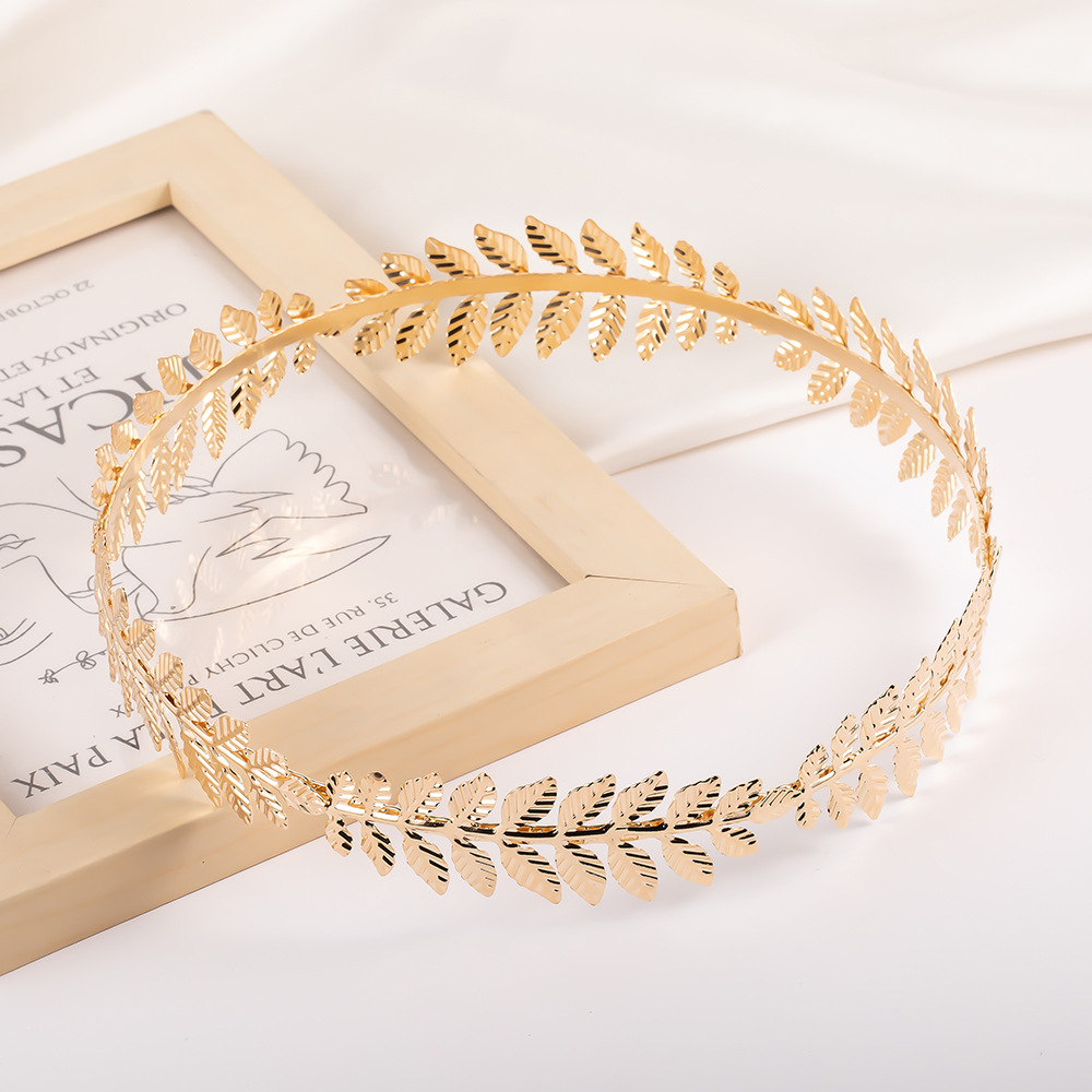 Europese en Amerikaanse bruidshoofdtooi met gouden bladmotief, haaraccessoire, kroonhoofdband, kerstgroothandel_voghion.com