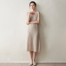 秋上新羊绒针织吊带裙女圆领过膝长款无袖连衣裙新款一步裙打底裙