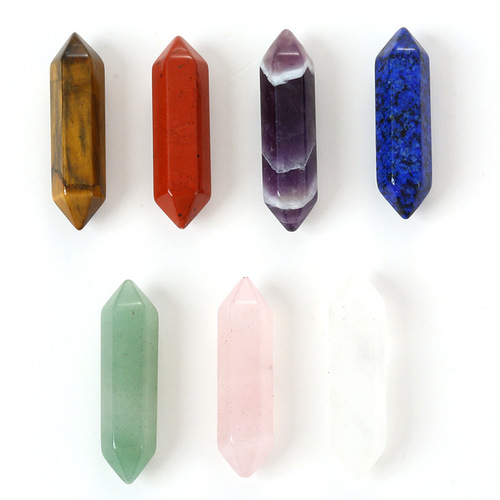 Natural amethyst pink crystal agate double-pointed hexagonal column bare stone bullet rough stone yoga stone ornaments foreign trade wholesale
