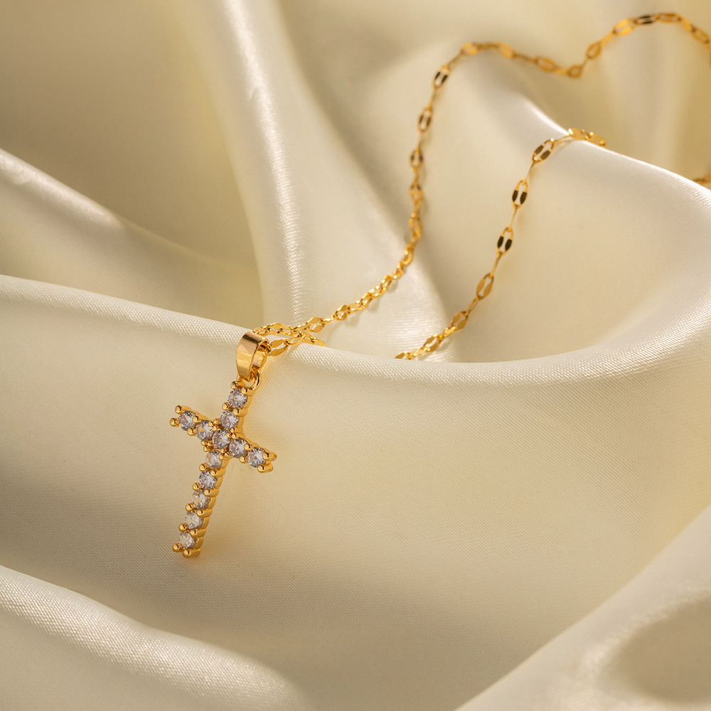 Gold-Diamond Cross Necklace Image 1