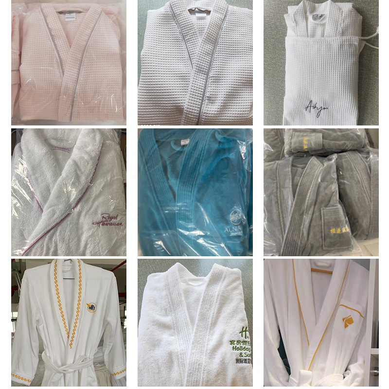 Hotel Robe, 100% Cotton Honeycomb Robe with Full Cotton Towel Material, Thick and Absorbent Swimming Hotel Robe with Logo