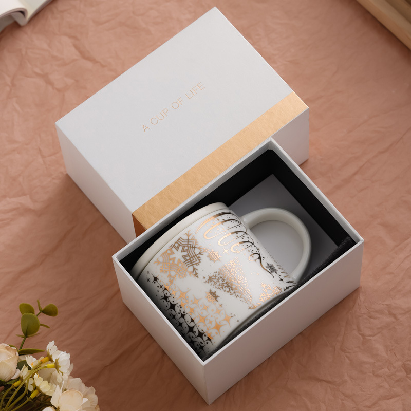 Taza de Navidad de la ciudad caja de regalo taza plegable con tapa taza de marca de regalo de Navidad al por mayor