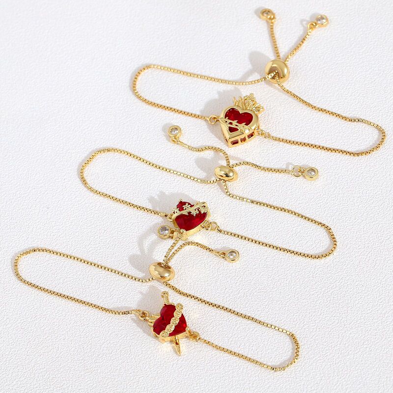 Fashion Crown Red Love Pendant Bracelet Sacred Heart Cross Bracelet All-match Sweet Ladies Diamond Jewelry Fashion Crown Red Love Pendant Bracelet Sacred Heart Cross Bracelet All-match Sweet Ladies Diamond Jewelry