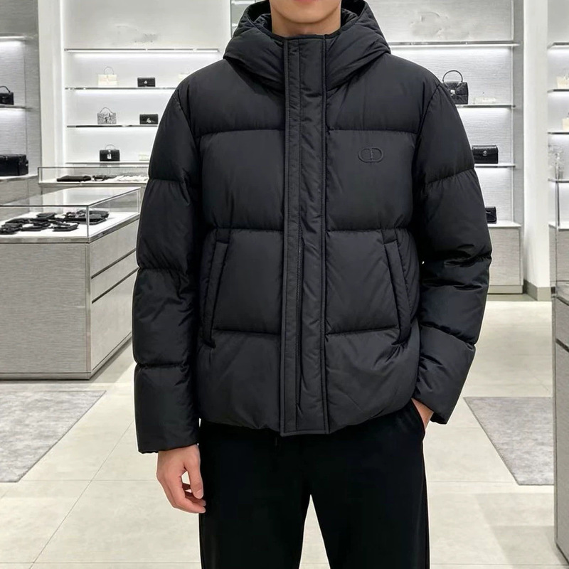 High-puff 90% white duck down, men's down jacket with chest CD embroidery, winter outerwear