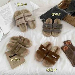 2025秋季新款卡扣拖鞋女外穿平底休闲百搭拖鞋毛毛拖鞋潮