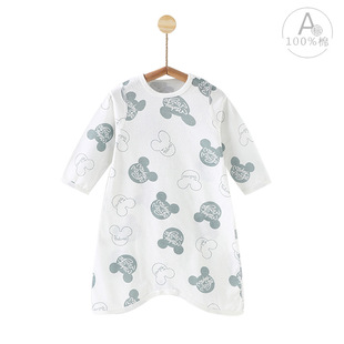 Baby Kick-proof Nightgown Boys and Girls Pajamas One-piece Pure Cotton Spring Autumn and Winter Long-sleeved Baby Nightgown Home Clothes Summer