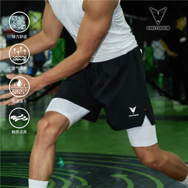 Voutdoor Upgraded Fake Two-Piece Shorts Breathable Quick-Drying Loose Running Fitness Basketball American Sweat-Absorbent Men and Women