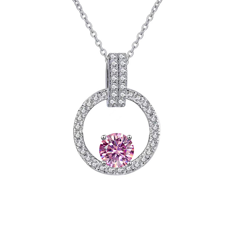 Colgante de plata esterlina s925 1 quilates collar de diamantes rosa de mozan para mujeres en forma de V nuevo colgante de plata cadena clavícula