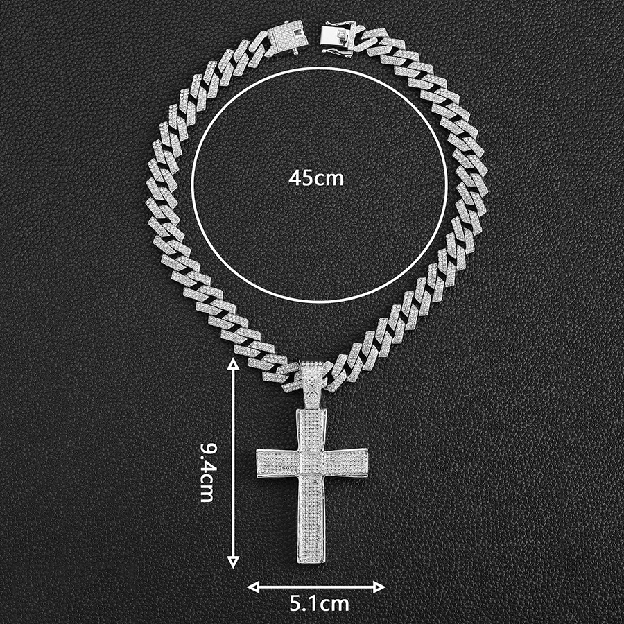 Neit Produkt mat Diamant-Ageleetkette, Nischdesign, grouss Kräiz-Auerschnalle Kubanesch Kette-Bijouen_voghion.com