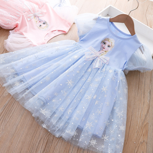 Little Girls' Summer Dress Korean Version Stylish Frozen Elsa Princess Dress Formal Dress Factory Wholesale Princess Dress