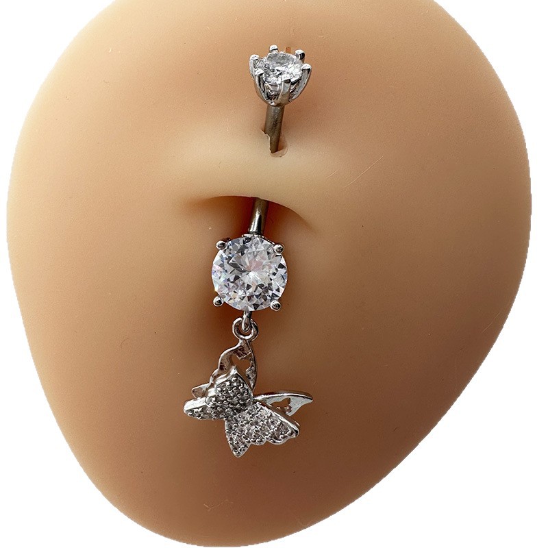 Diamond Studded Zircon Navel Piercing Belly Button Ring Luxury_voghion.com