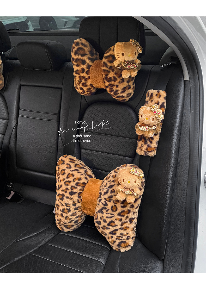 Car headrest neck pillow leopard print kitten car pillow car seat high sense girl car pillow waist