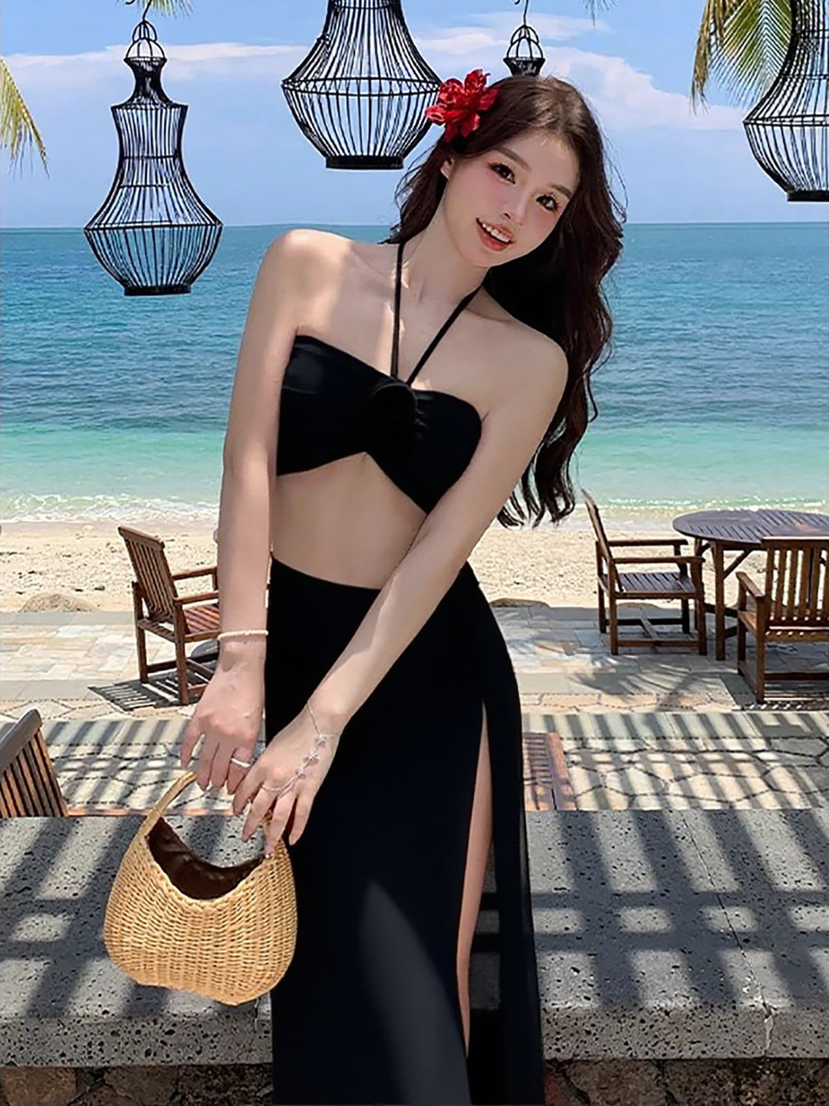 Traje de baño para mujer 2025 nueva chica caliente que cubre la carne, deportes divididos, bikini, natación, chica caliente, traje sexy de tres piezas