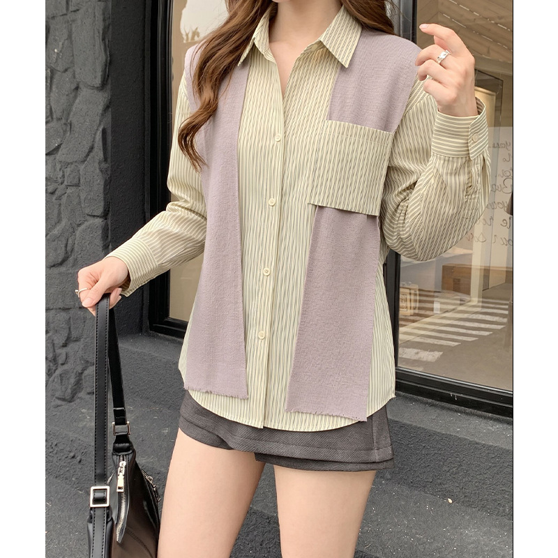 Ai Real Price # Striped Shawl Shirt Two-Piece Set for Women, Autumn Loose Layering Casual Loose Top with Long Sleeves Ai Real Price # Striped Shawl Shirt Two-Piece Set for Women, Autumn Loose Layering Casual Loose Top with Long Sleeves