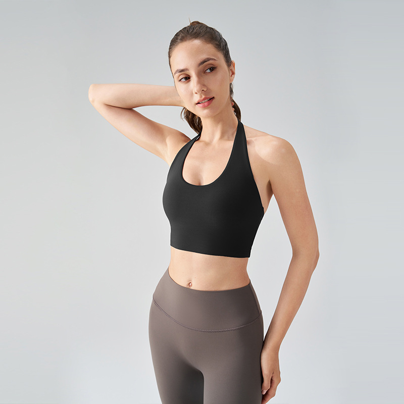 Lycra Beauty Back Yoga Ropa interior para mujer Chaleco de cuello halter Chaleco deportivo Sujetador a prueba de golpes de fitness semi-fijo