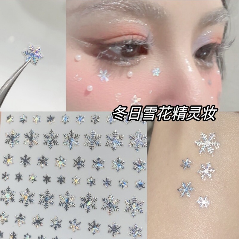 Christmas makeup snowflake face sequins winter creative makeup stickers eye makeup accessories decoration glue-free nail art patch Christmas makeup snowflake face sequins winter creative makeup stickers eye makeup accessories decoration glue-free nail art patch