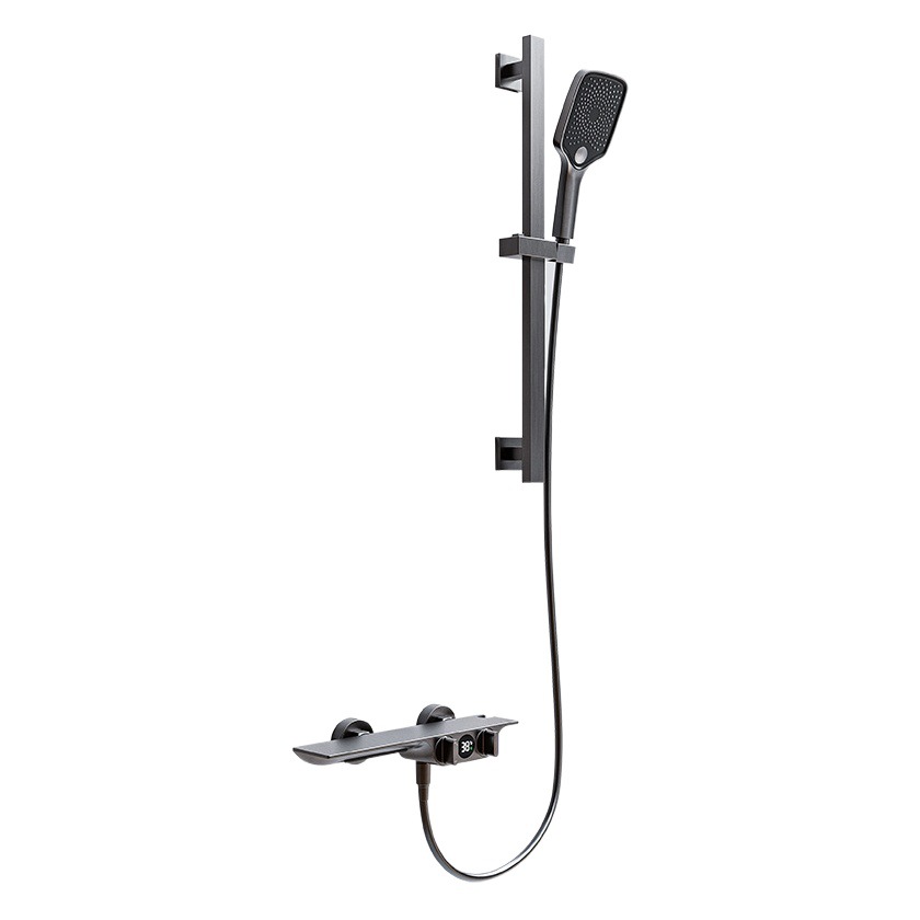 Uno por uno cepillado agua Ferry pistola gris bañera ducha grifo latón caliente y frío simple pantalla digital almacenamiento ducha cabeza