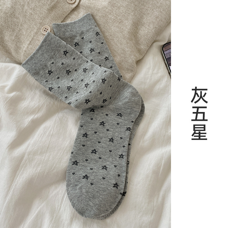 suxinaimin灰色袜子女中筒袜ins潮秋冬miu系小花堆堆袜蝴蝶结长袜|undefined
