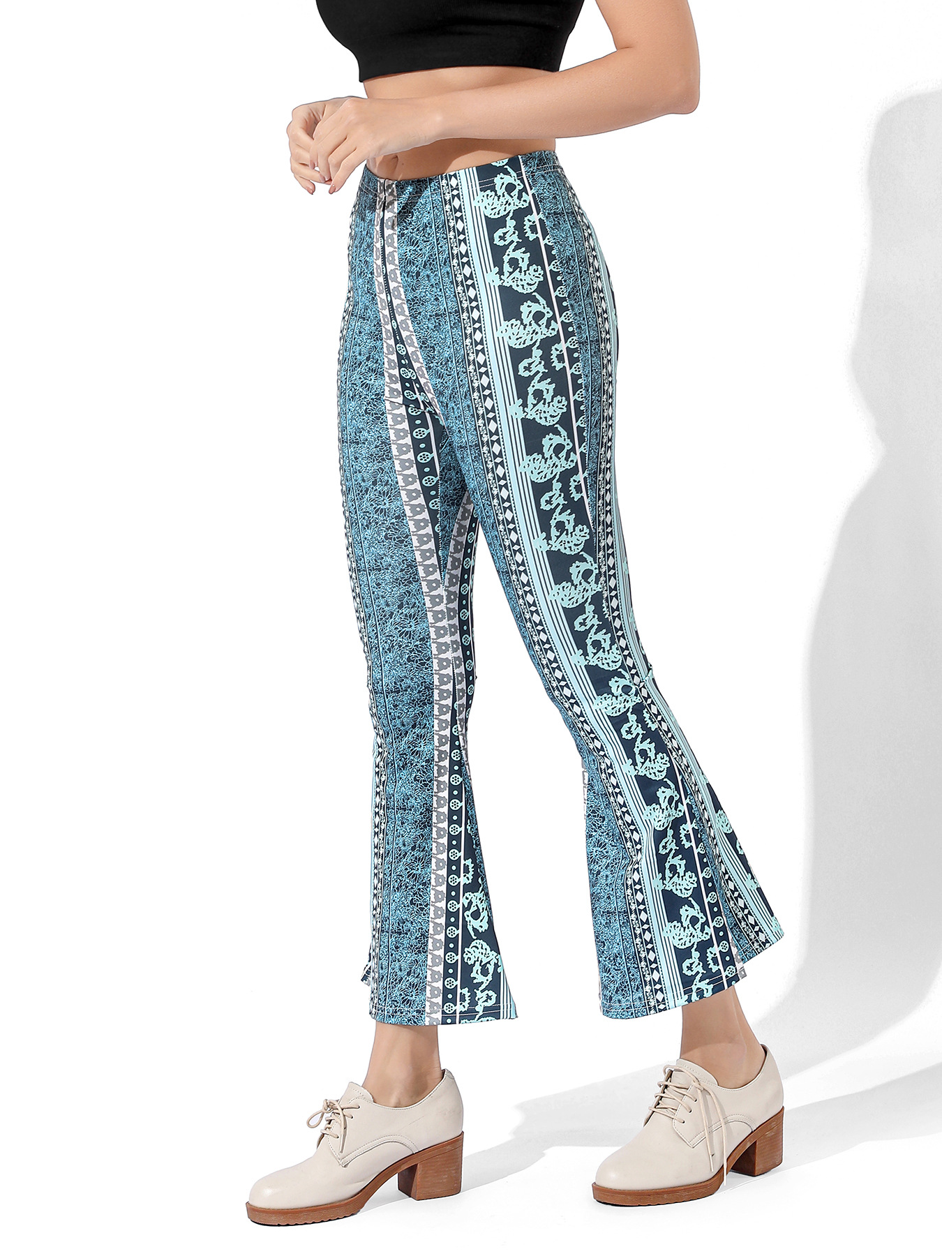 Pantaloni da yoga da donna stampa digitale elasticizzati allenamento per la danza shopping casual piccoli pantaloni da yoga freschi leggings con fondo a zampa d'elefante_voghion.com