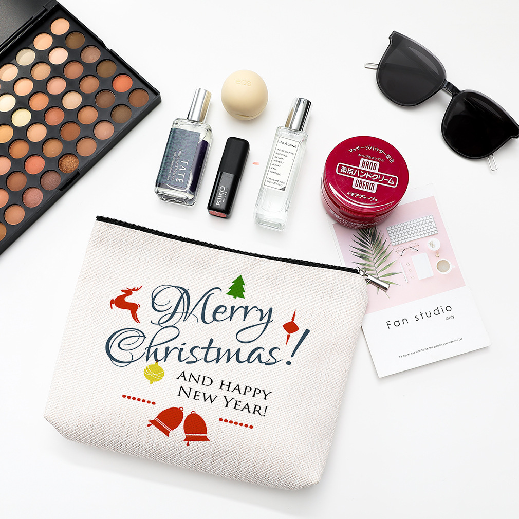 Bolsa de Almacenamiento de Cosméticos y Joyas de Algodón y Lino con Cierre y Estampado de Corazón para Navidad, de Amazon