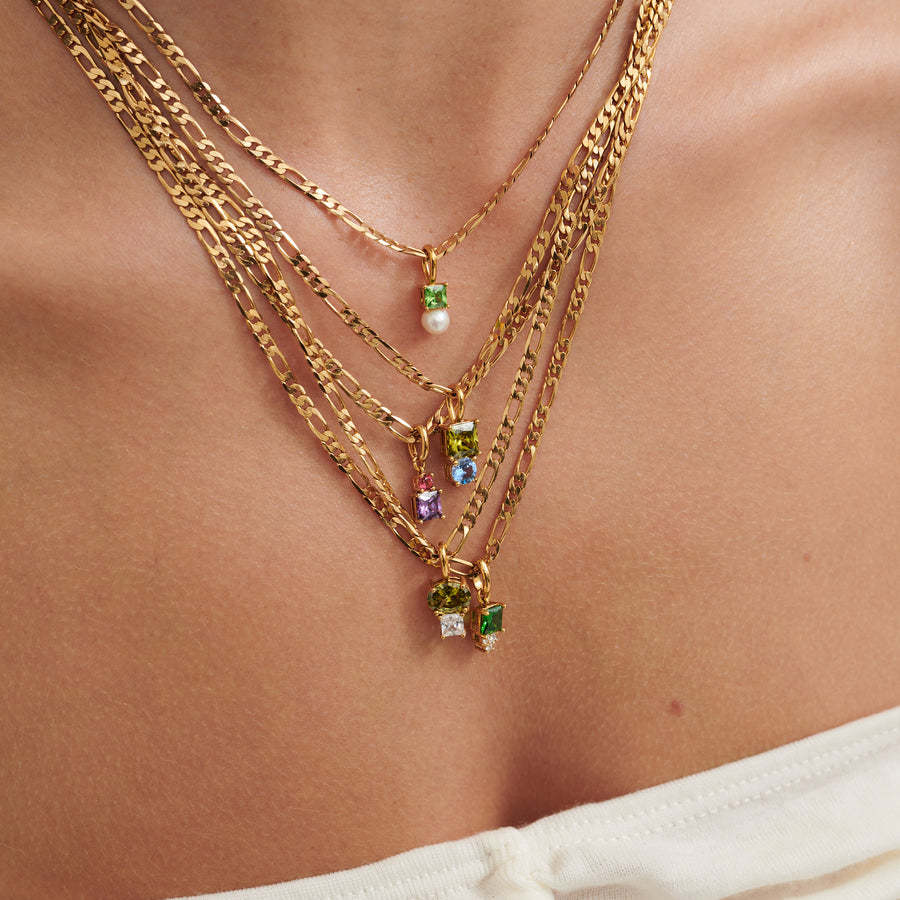 Collar de Circonitas de Colores, Bañado en Oro, Estilo Minimalista