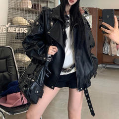 黑色皮衣外套女2025新款秋季酷飒风独特超好看机车复古夹克
