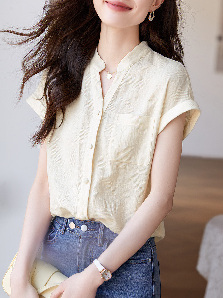 Áo sơ mi nữ liền vai chất liệu cotton linen phong cách Hàn Quốc — xanh lá cây