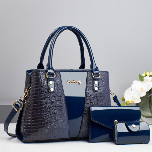 Splicing shiny leather lightweight luxury large capacity women's top handle bag high-end large capacity best-selling women's bag trendy new