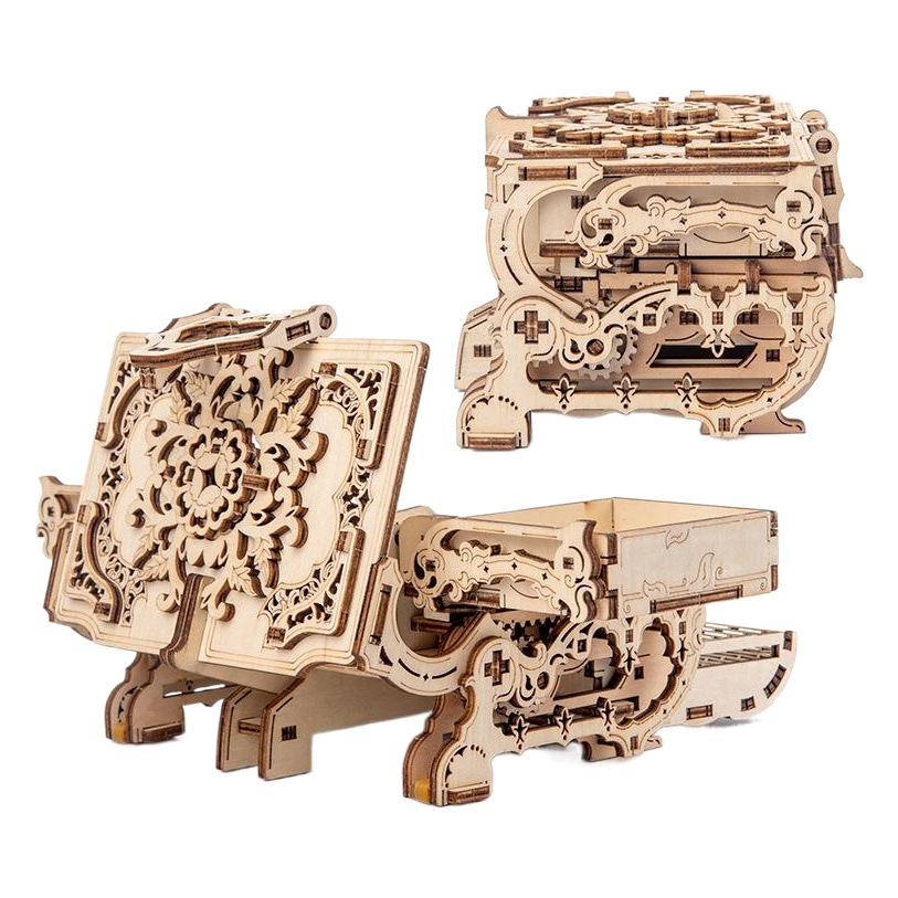 Caja de madera mecánica 3D antigua caja de joyería ensamblada a mano regalo creativo educativo modelo de transmisión de madera