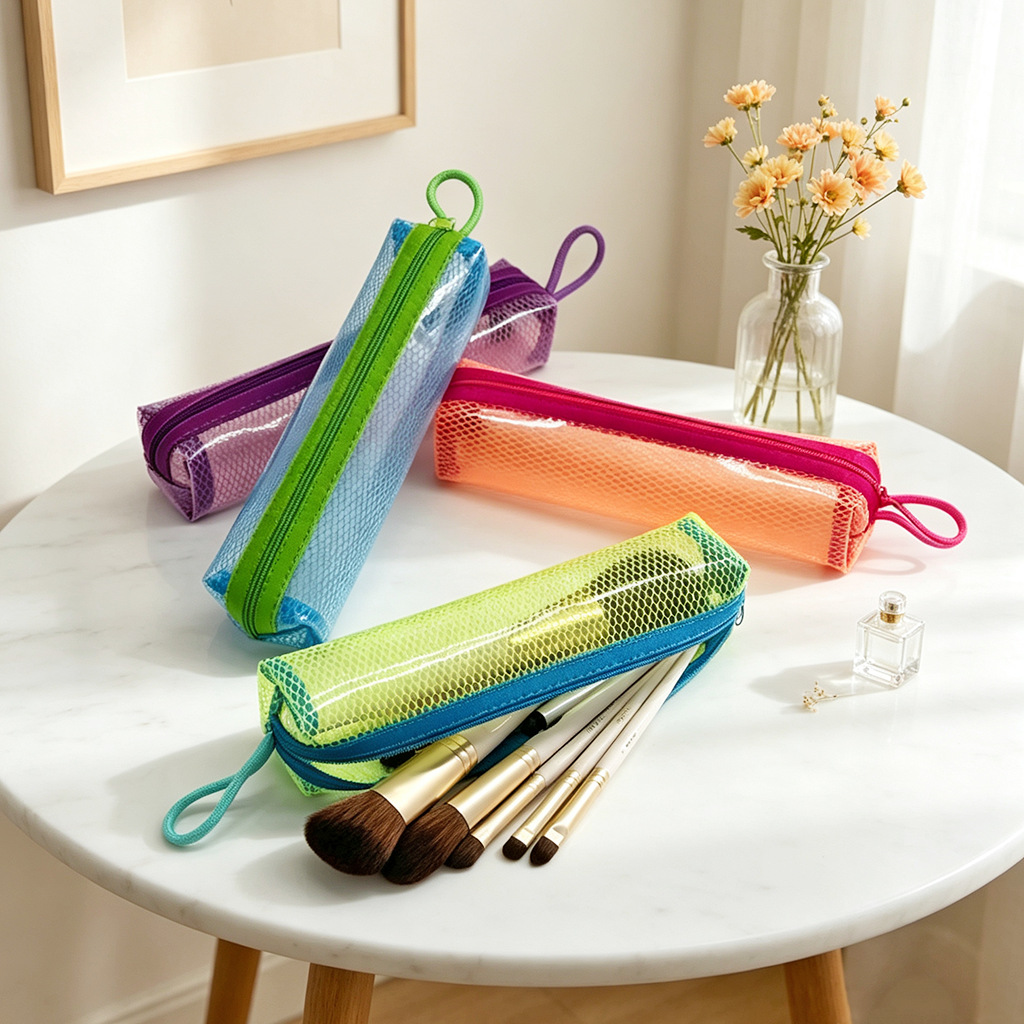 New dopamine octagonal mesh makeup bag, portable large-capacity storage bag for travel, see-through beach storage bag