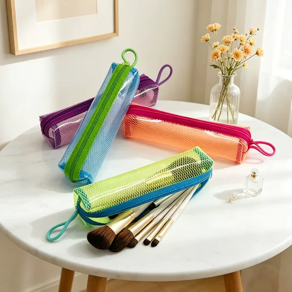 New dopamine octagonal mesh makeup bag, portable large-capacity storage bag for travel, see-through beach storage bag