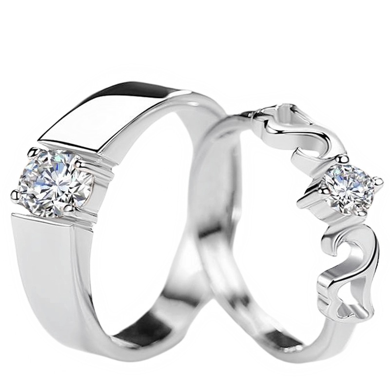 Classic Diamond Encrusted Four Prong Engagement Couple Ring Set_voghion.com