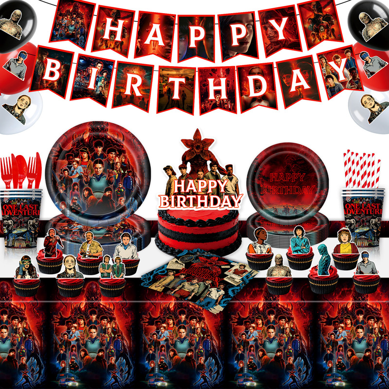 New Stranger Things Themed Kidsren's Birthday Party Scene Decoration Tableware Paper Plate Paper Cup Paper Towel Tablecloth